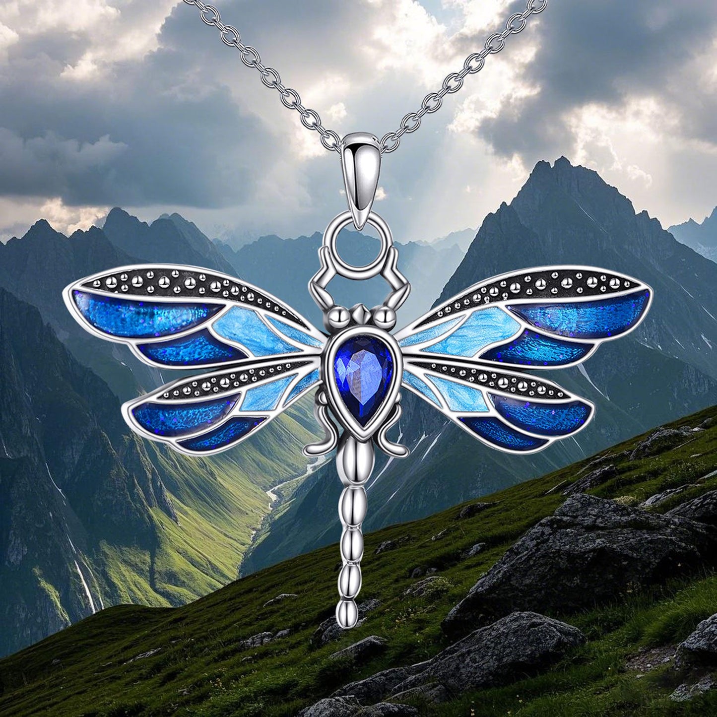 925 sterling Silvery dragonfly pendant necklace inlaid with Synthetic Zirconia birthday gifts for women