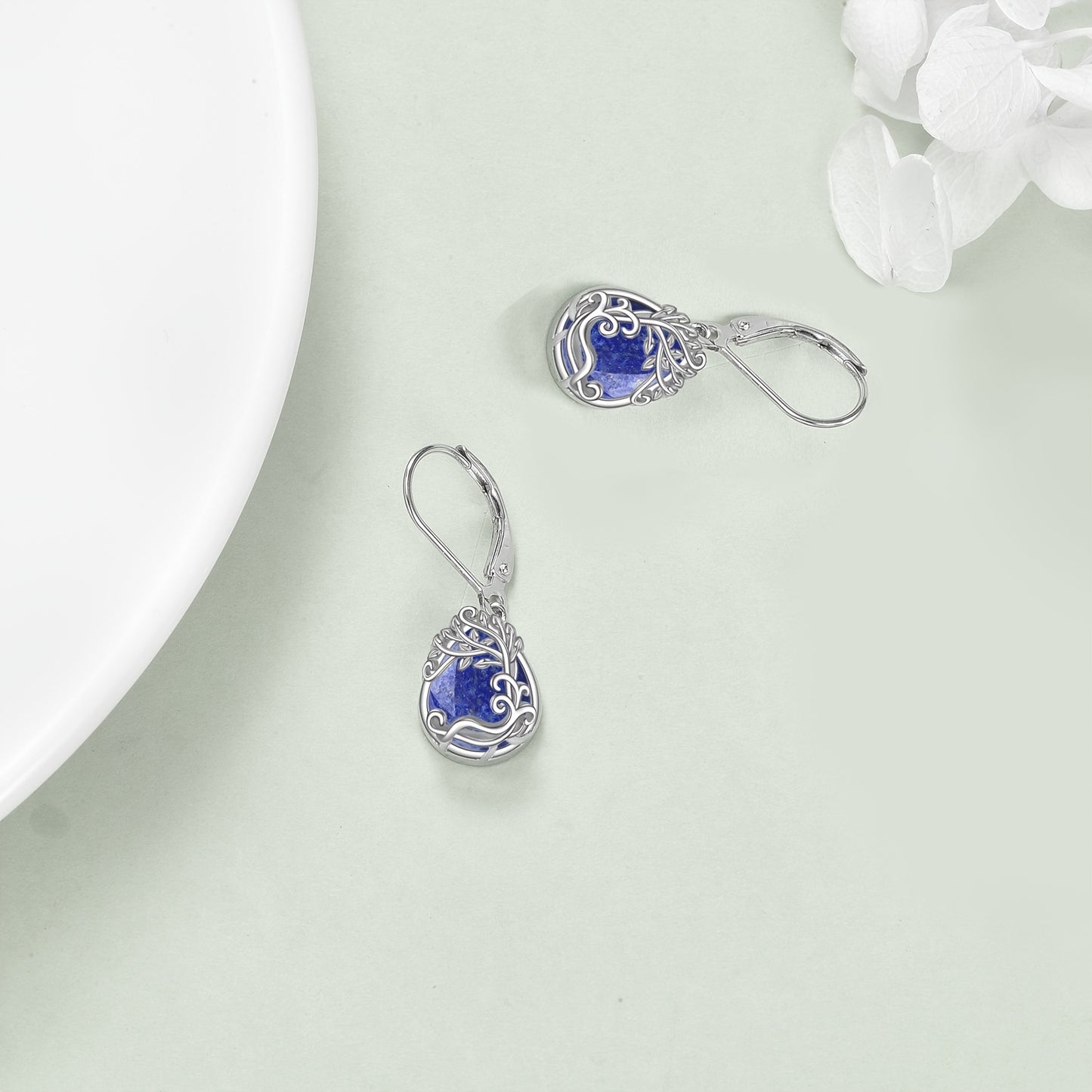 Tree Of Life Lapis Lazuli Drop Dangle Teardrop Earrings Tree Of Life Leverback Earrings For Women Jewelry Gifts