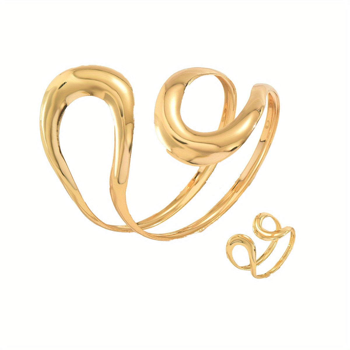 2pcs Jewelry Set, Unique Hollow-Out& Smooth Alloy Metal Texture Design, Bracelet& Ring Set, Versatile Open Hand Accessories, Perfect Gifts for Stylish and Comfortable to Wear.