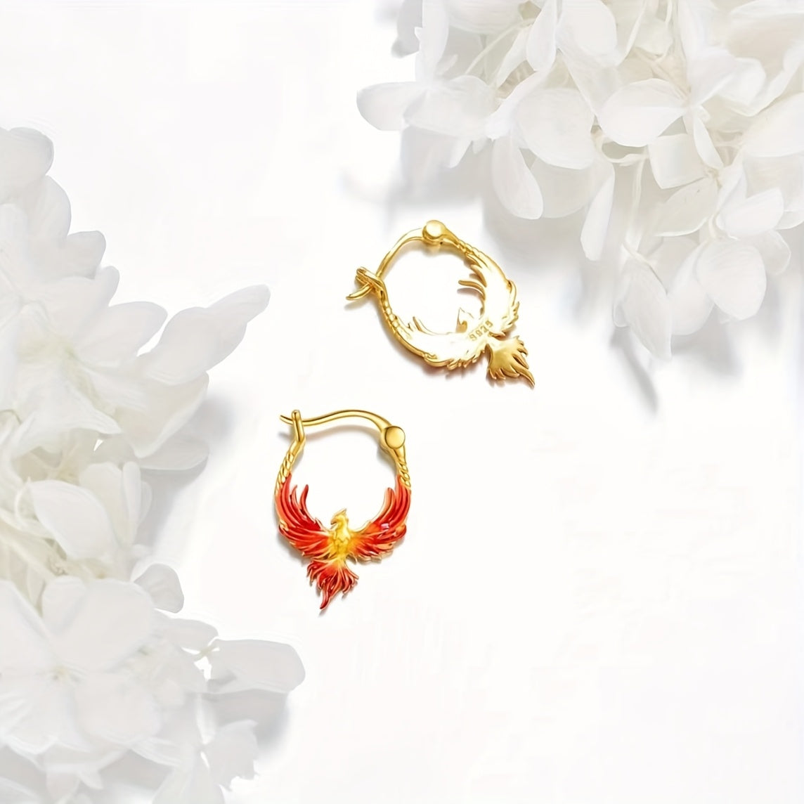 1 Pair 18K Golden Plated 925 Sterling Silver Phoenix Hoop Earrings, Sexy Tribal Style, Mardi Gras Day Inspired, Daily & Party Wear Jewelry for Women