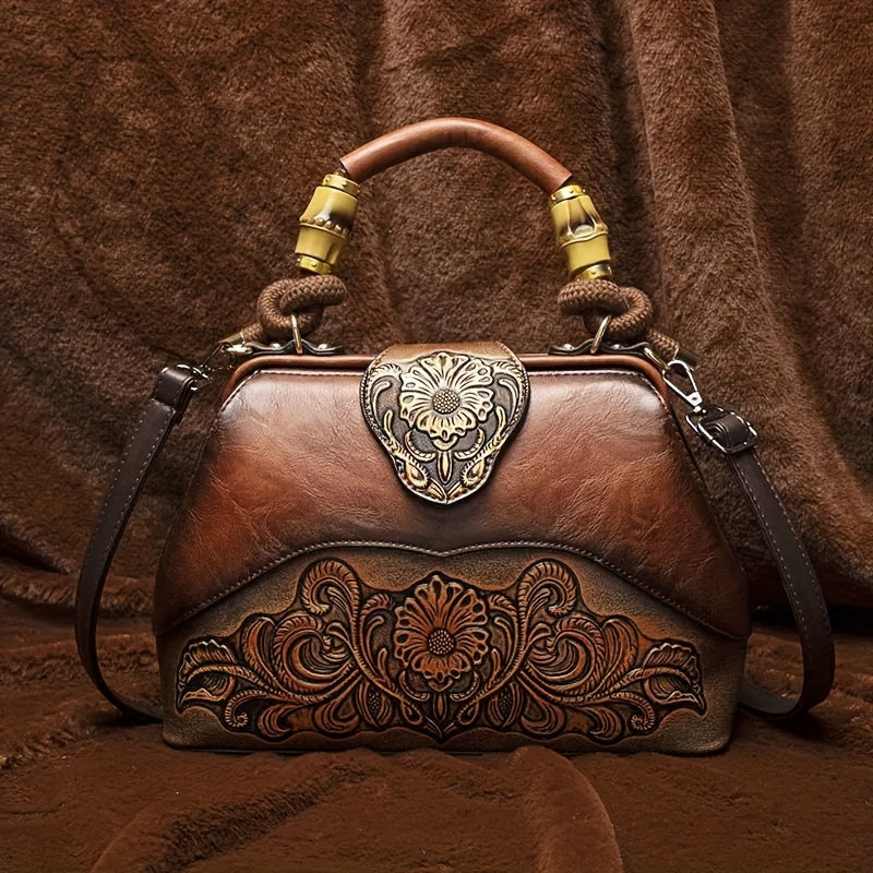 Retro Style Floral Pattern Women'S Handbag, PU Shoulder Bag, High-end All-round Crossbody Bag Suitable For Gifts