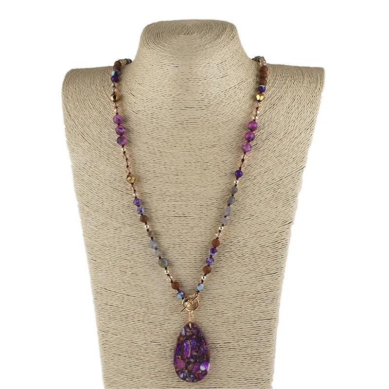Bohemian Natural Semi-Transparent Mixed Stone Necklace for Women - Vintage Style, Zinc Alloy, Ideal for Daily Wear & Vacation, Bohemian Jewelry