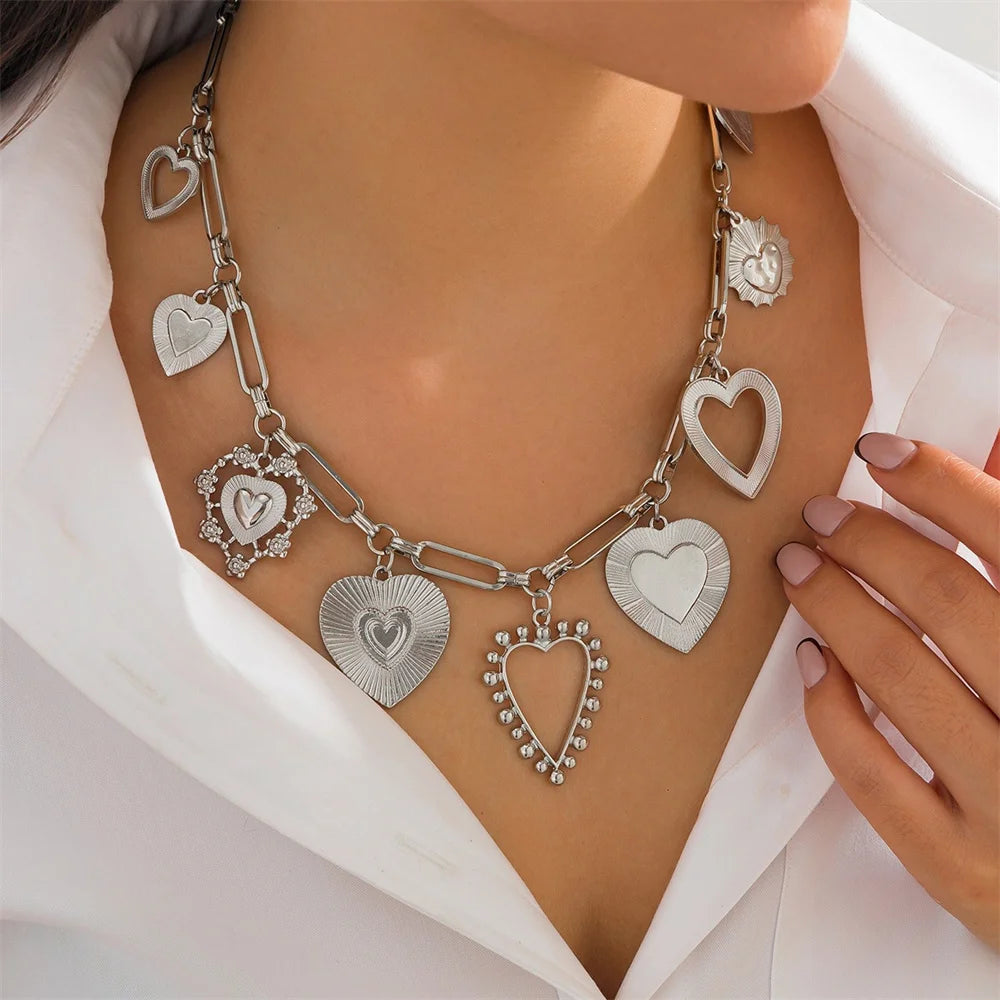 Big Heart Pendant Necklace for Women 2025 Fashion Goth Metal Choker Necklace Charm Party Jewelry