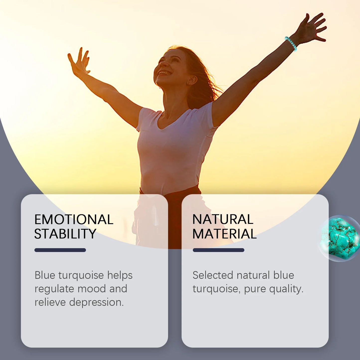 Hoexe 1pc Turquoise Beaded Bracelets Natural Stone Healing Crystal Jewelry Relieve Stress Fatigue Yoga Turquoise Bracelets