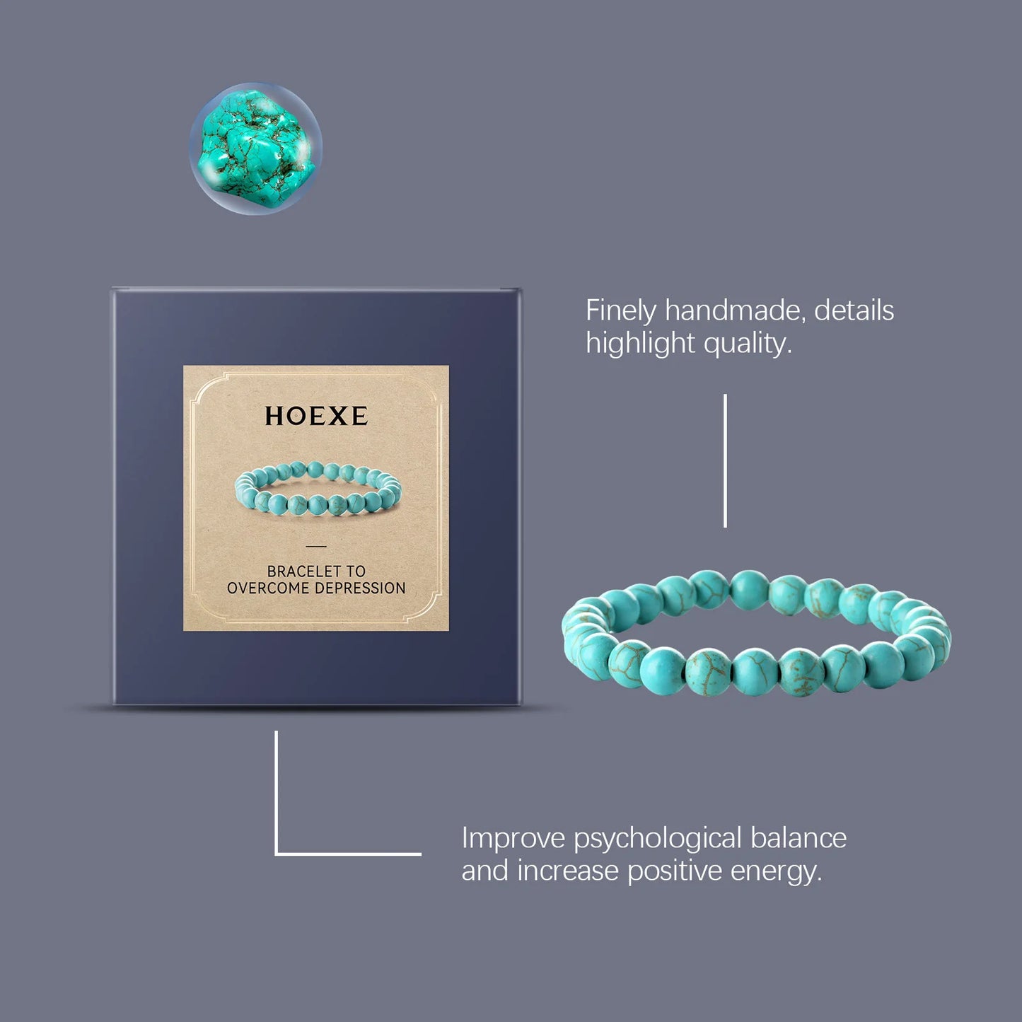 Hoexe 1pc Turquoise Beaded Bracelets Natural Stone Healing Crystal Jewelry Relieve Stress Fatigue Yoga Turquoise Bracelets