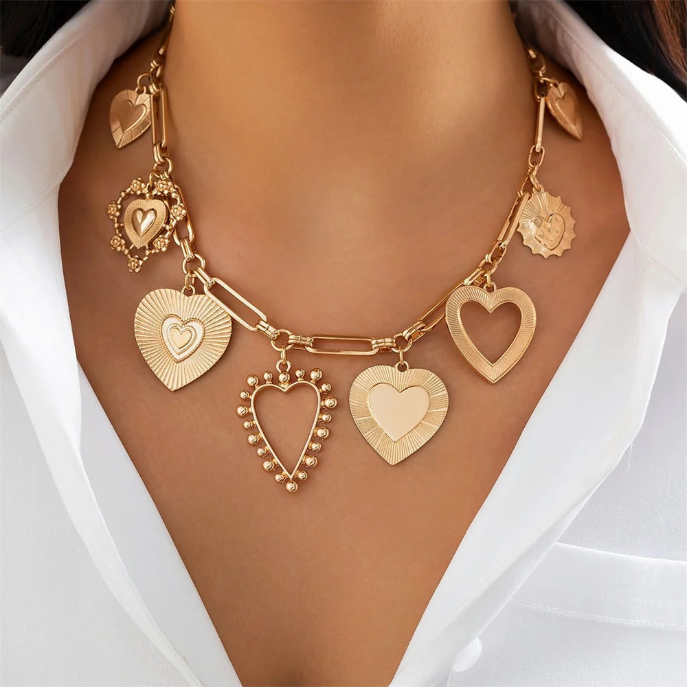 Big Heart Pendant Necklace for Women 2025 Fashion Goth Metal Choker Necklace Charm Party Jewelry