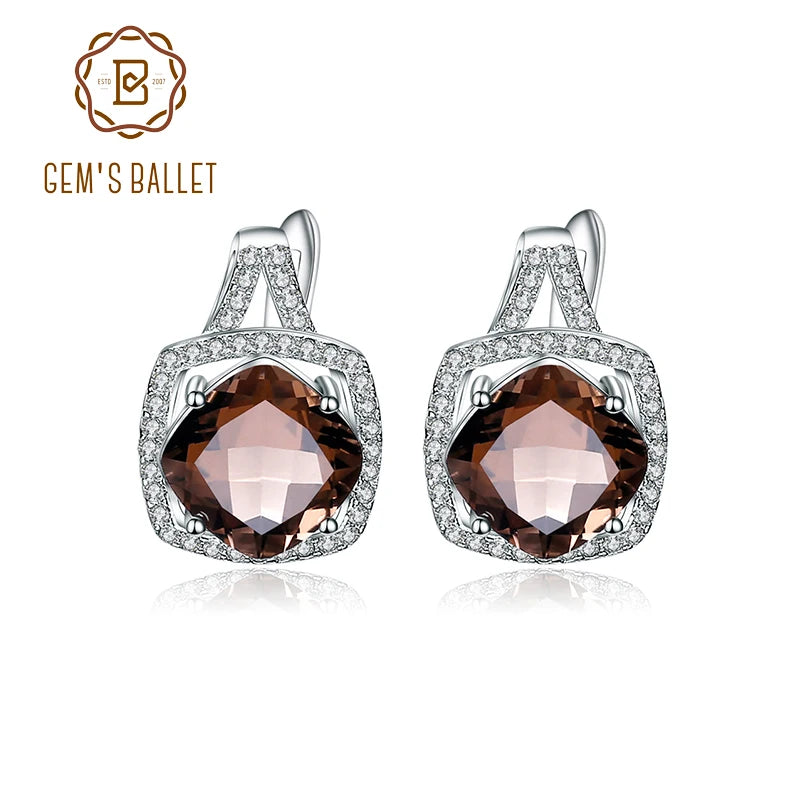 Natural Smoky Quartz Genuine 925 sterling silver Clip Earrings For Women Gift Fashion