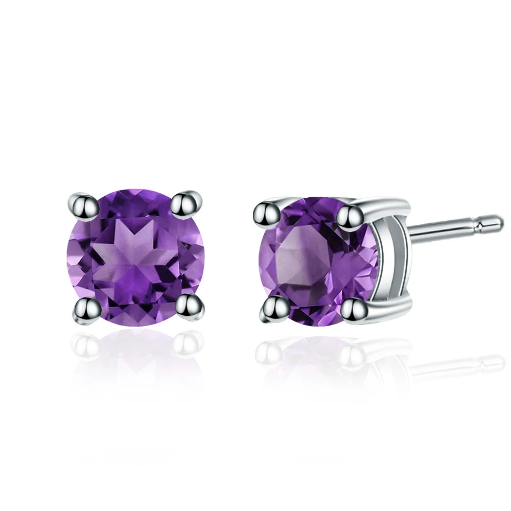 5mm 1.28Ct Round Natural Red Garnet Gemstone Stud Earrings Genuine 925 Sterling Silver Fashion Jewelry for Women