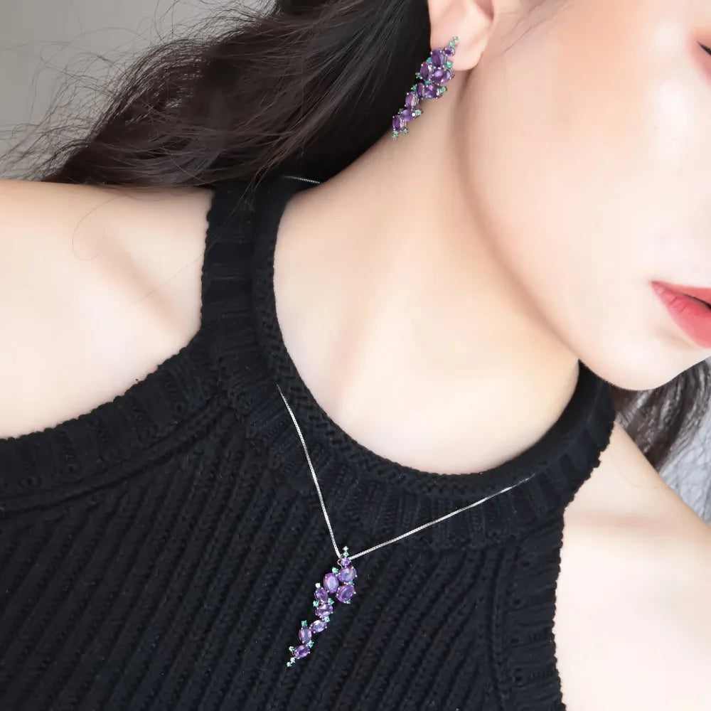 925 Sterling Sliver 4.89Ct Natural Amethyst Vintage Pendant Necklace For Women