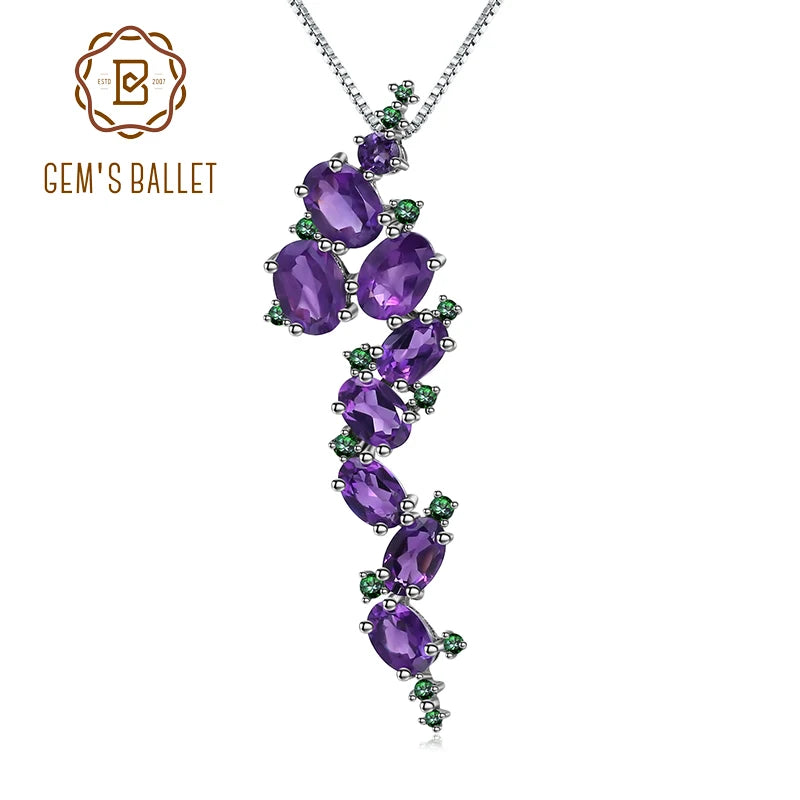 925 Sterling Sliver 4.89Ct Natural Amethyst Vintage Pendant Necklace For Women