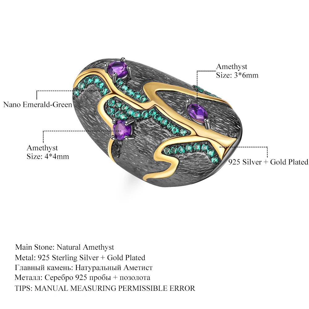 Georgia O'keeffe Leaf Ring 0.80Ct Natural Amethyst 925 Sterling Silver Handmade Finger Rings for Women
