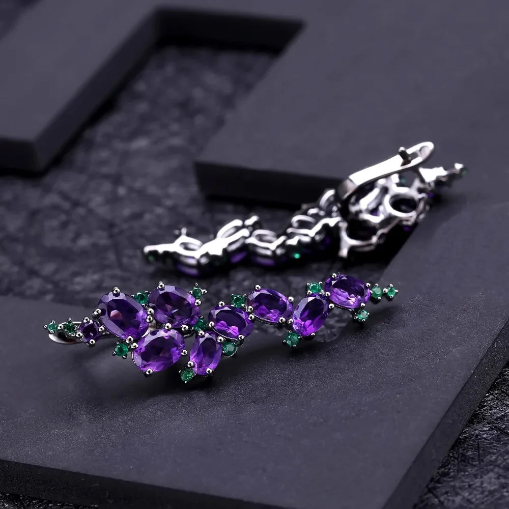 925 Sterling Sliver 9.78Ct Natural Amethyst Gemstone Clip Earrings Vintage Gothic Earrings For Women