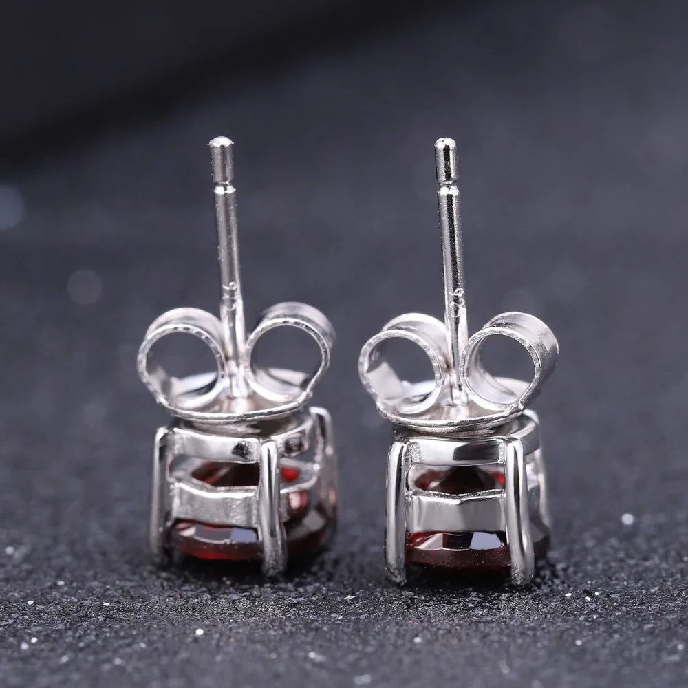5mm 1.28Ct Round Natural Red Garnet Gemstone Stud Earrings Genuine 925 Sterling Silver Fashion Jewelry for Women