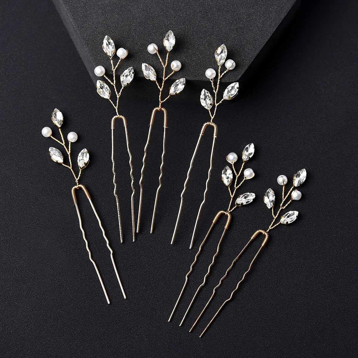 6Pcs Bridal Hairpins Wedding Headpiece Golden And Silvery Pearl Hair Comb Rhinestone Crystal Hair Accessories