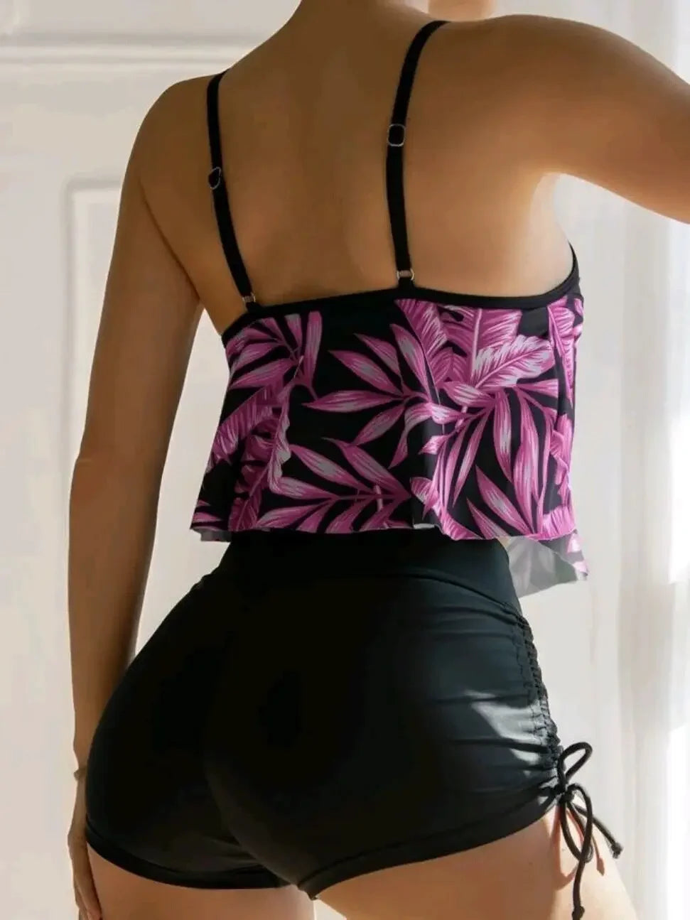 2025 New Sexy Swimwear High Waist Two Piece Bikini Leaf Print Swimsuit Tight Sling Beachwear Summer Women's Seaside Bathing Suit