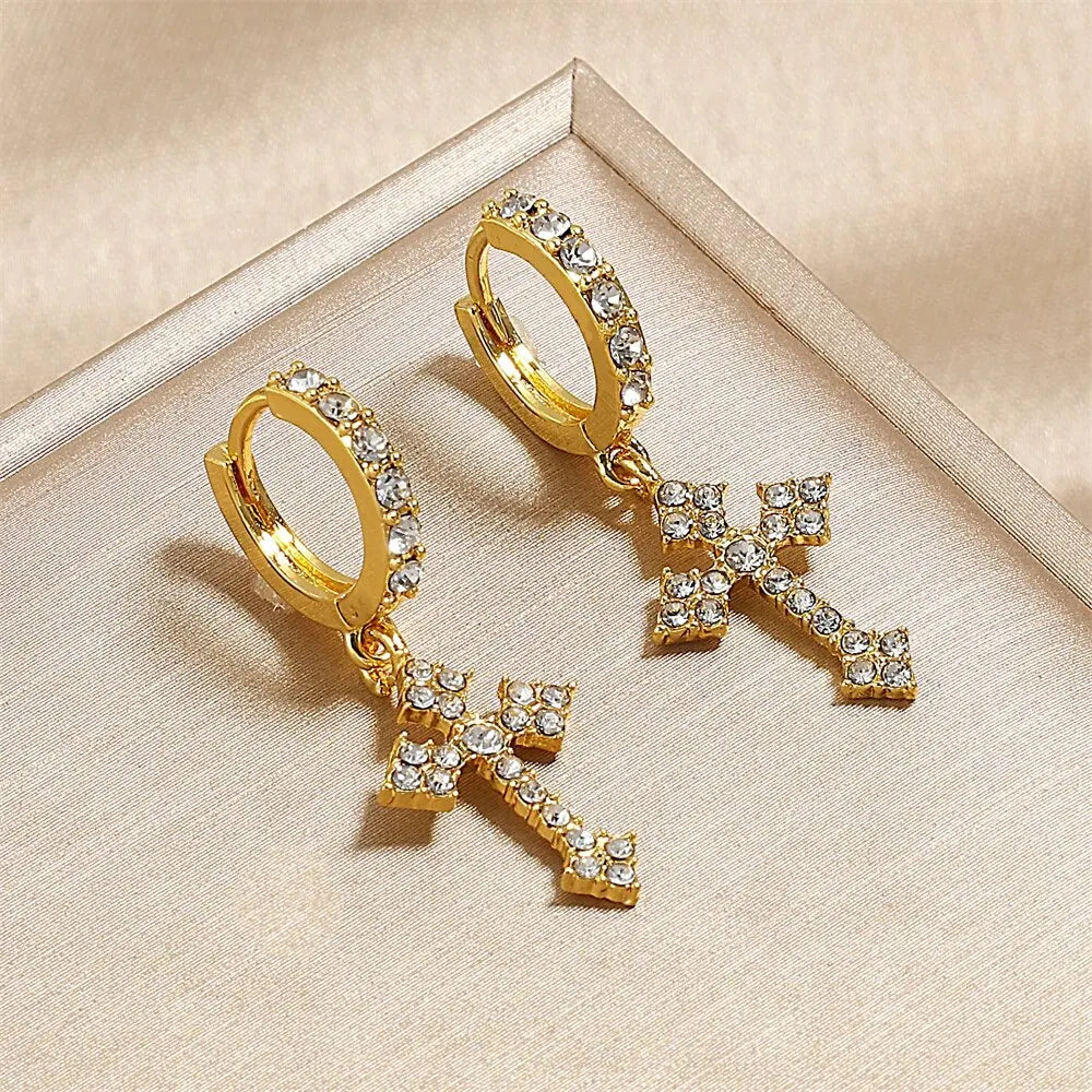 Classic Cross Point-Drill Crystal Exquisite White Color Earrings For Women Jewelry Gifts