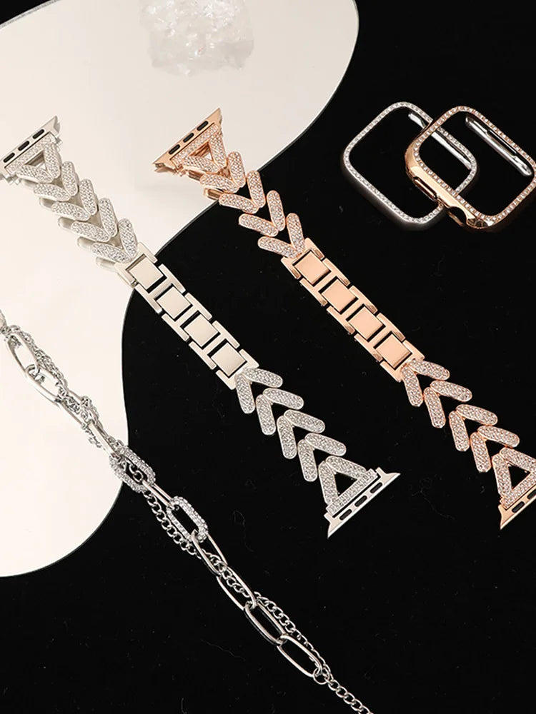 Diamond Metal Strap for Apple Watch 10 Band 46mm 42mm 45mm 40mm 41mm 44/49mm Women Belt Bracelet iWatch Series 9 8 7 Se 6 Ultra