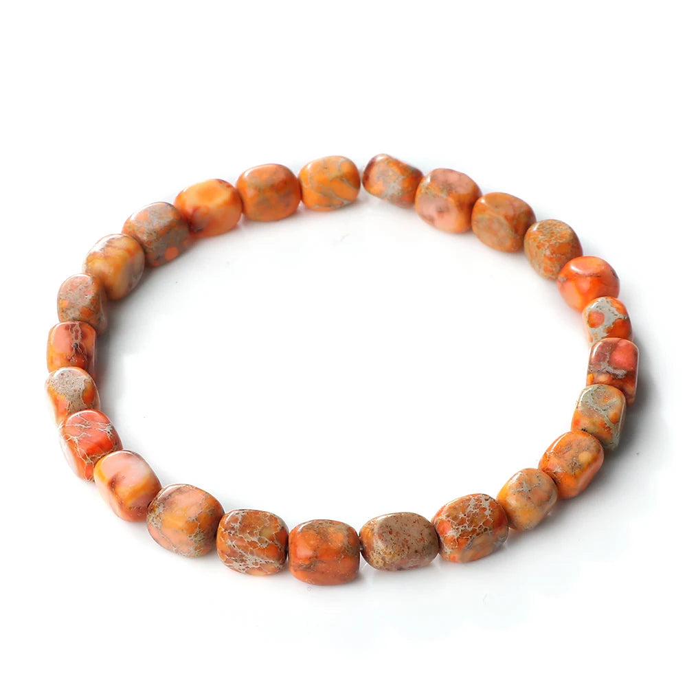 Vintage Elastic Bead Bracelet Square Emperor Stone Bangle Women Men Chakra Healing Couple Bracelet Natural Chain Jewelry