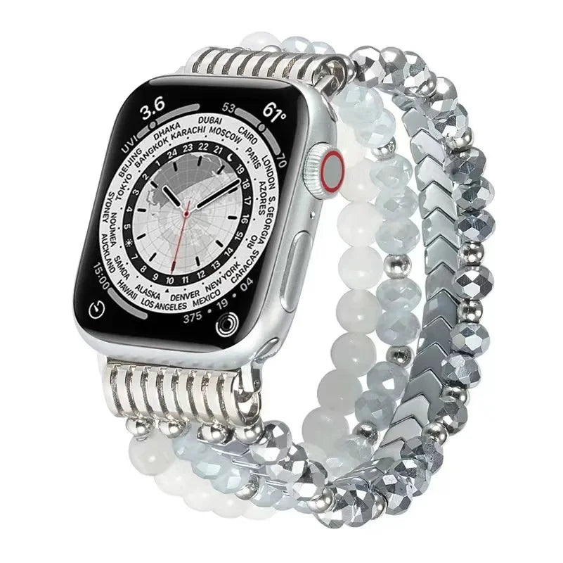 Beaded Compatible Apple Watch Band 38 40 41 42 44 45mm for Women, iWatch Series SE 9 8 7 6 5 4 3 2 1 Handmade Elastic Band