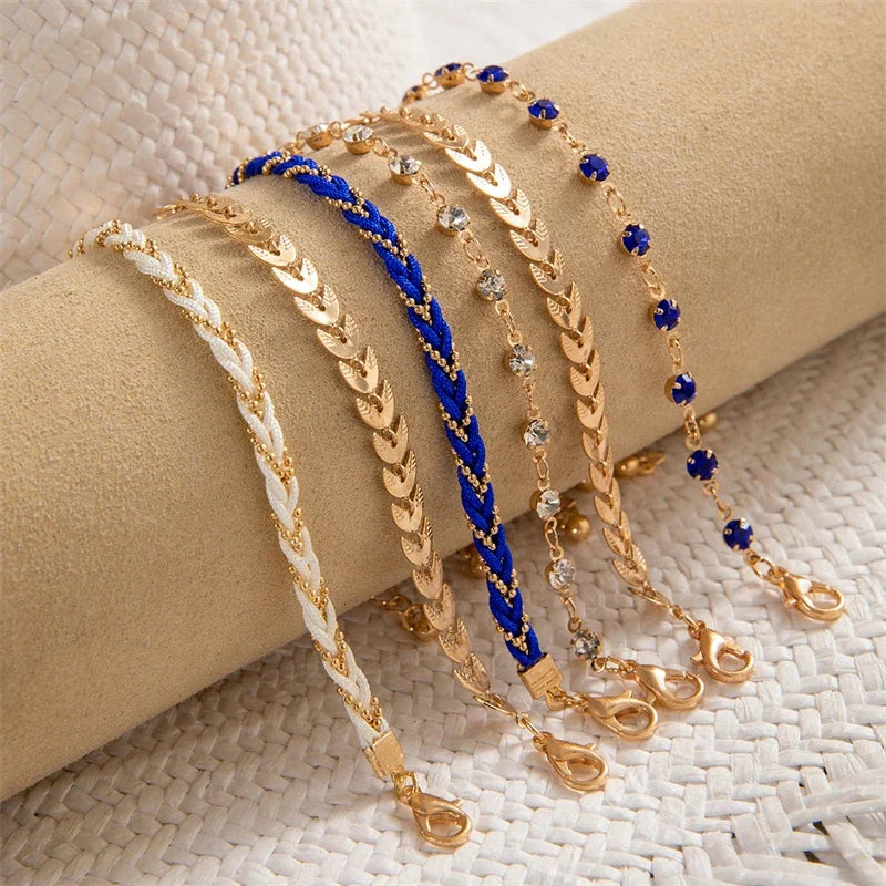 4pcs/set Bohemia Shell Bracelets for Women Colorful Zircon Rice Beads Metal Chain Bangles Girl Summer Beach Jewelry
