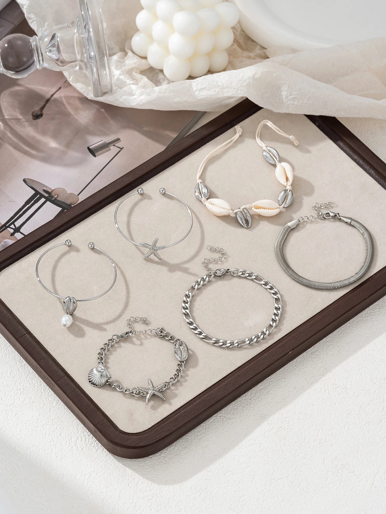 Fashion Luxury Women's Bracelet Starfish Shell Pendant Bracelet Set Beach Vacation Accessories