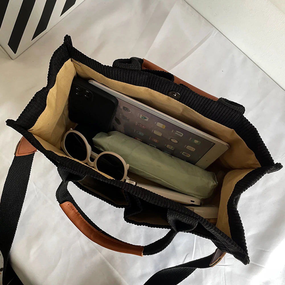 Corduroy Tote Bag Crossbody Bag Large Capacity Women Fashion Handbag with Multiple Pockets Top Handle Crossbody Bag Everyday Bag