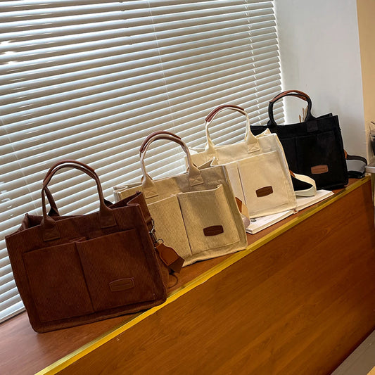 Corduroy Tote Bag Crossbody Bag Large Capacity Women Fashion Handbag with Multiple Pockets Top Handle Crossbody Bag Everyday Bag