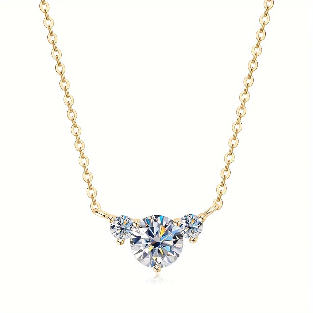 1pc S925 Silver with 1.6CT Moissanite Simple Necklace for Women, Moissanite Gemstone Jewelry | Gifts for Mother | Gifts for Her