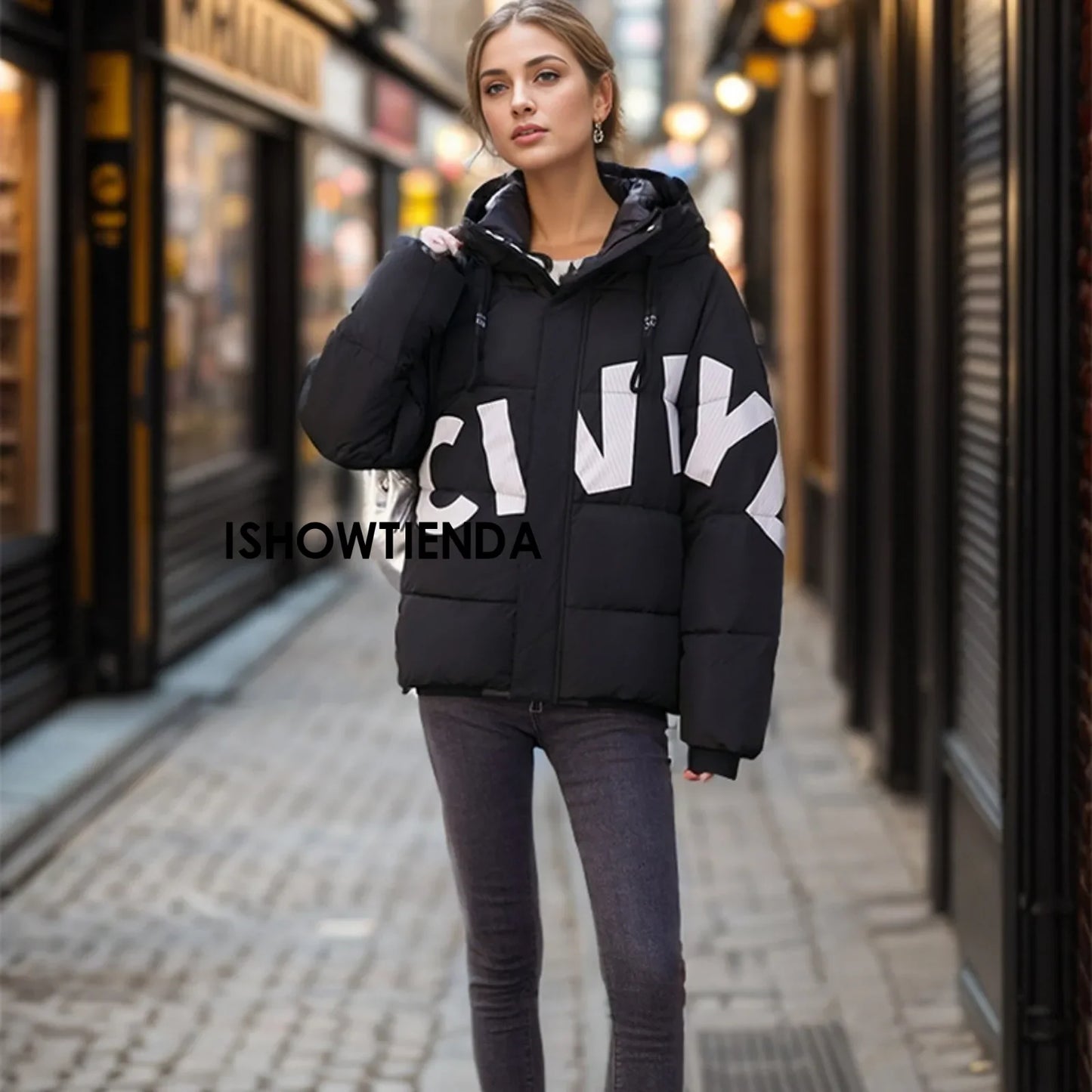Thicken Jacket Letter Graphic Women Winter Coat Unisex Oversize Parkas Jacket  Coat Warm Baggy Casual Jackets Female Y2k