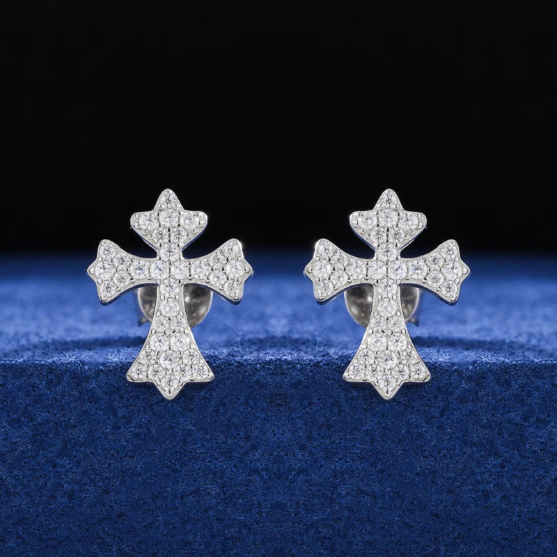 Moissanite Cross Stud Earrings For Women Jewelry 100% 925 Sterling Silver Sparkling