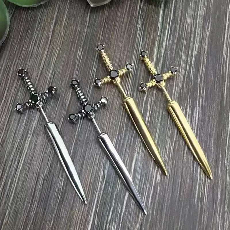Jewelry Sword Initial Piercing Earrings for Women Crystal Ear Jacket Dagger Stud Earrings Jewelry