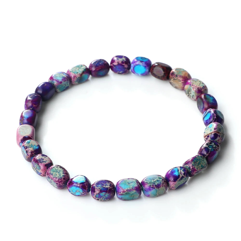 Vintage Elastic Bead Bracelet Square Emperor Stone Bangle Women Men Chakra Healing Couple Bracelet Natural Chain Jewelry