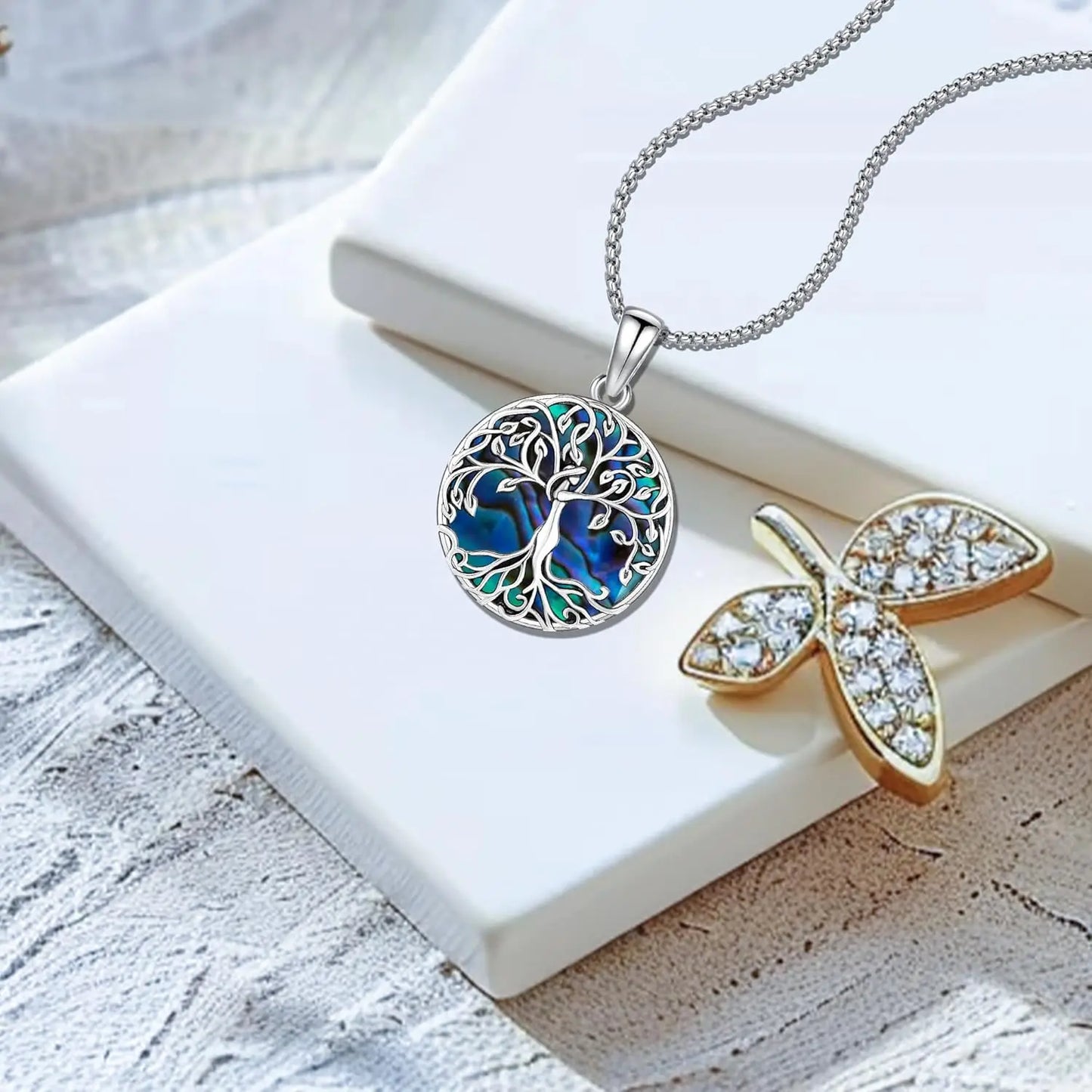 Tree of Life Necklace 925 Sterling Silver Tree of Life Abalone Shell Jewelry Gifts for Women Birthday Christmas Holiday