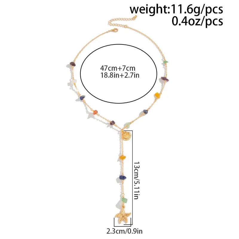 Holiday Style Starfish Shell Pendant Necklace, Irregular Turquoise Collarbone Chain Necklace for Women