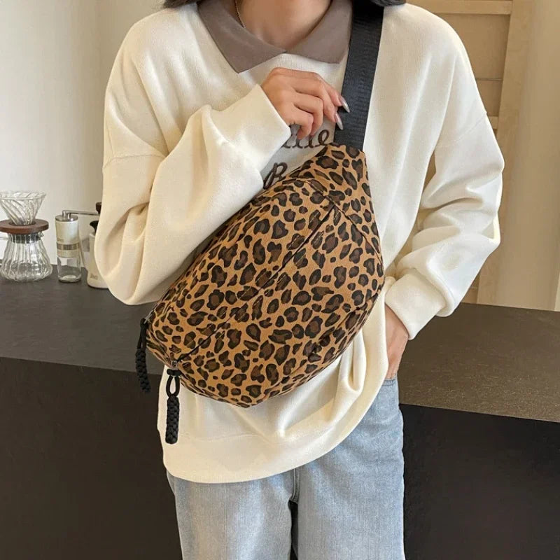 Large Size Leopard Prints Chest Bags For Women Canvas Large Capacity Shoulder Crossbody Bag 2025 Summer Latest Waist Fanny Pack