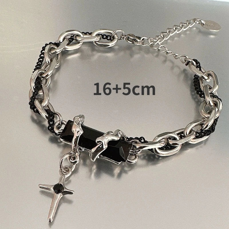 Retro Black Zircon Star Bracelet for Women Gifts Trend Titanium Steel Chain Jewelry