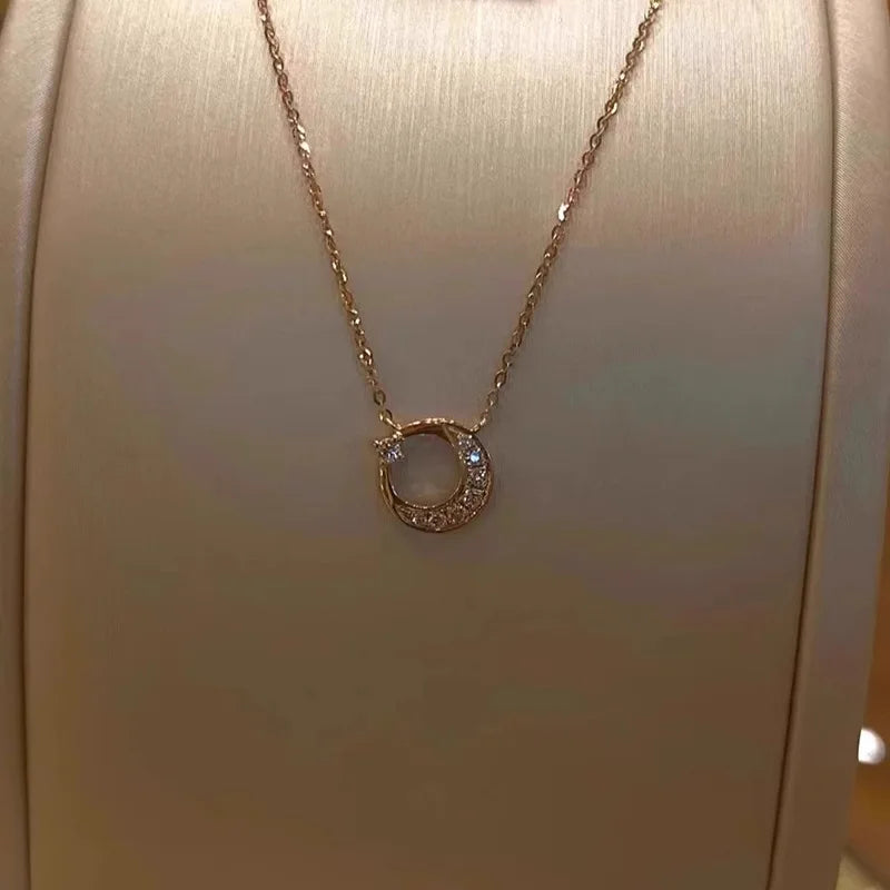 Sun, Moon and Stars Necklace Women's Light Luxury Niche Design Sense Zircon Pendant Clavicle Chain