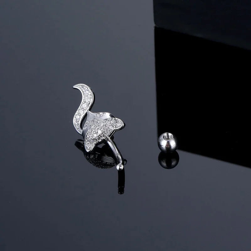 Full Diamond-embeded Fox Shape Animal Belly Piercing Navel Nail Sexy Fashion Zircon Inlaid For Women