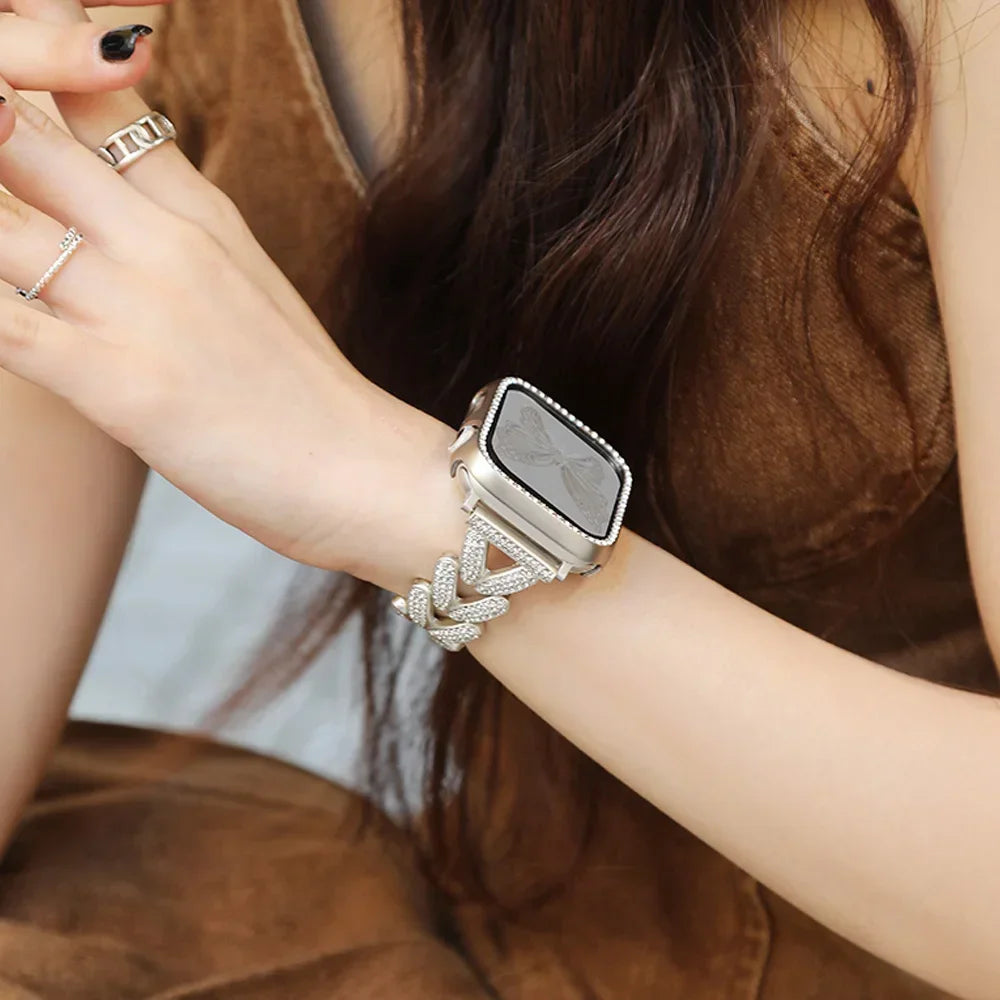 Diamond Metal Strap for Apple Watch 10 Band 46mm 42mm 45mm 40mm 41mm 44/49mm Women Belt Bracelet iWatch Series 9 8 7 Se 6 Ultra