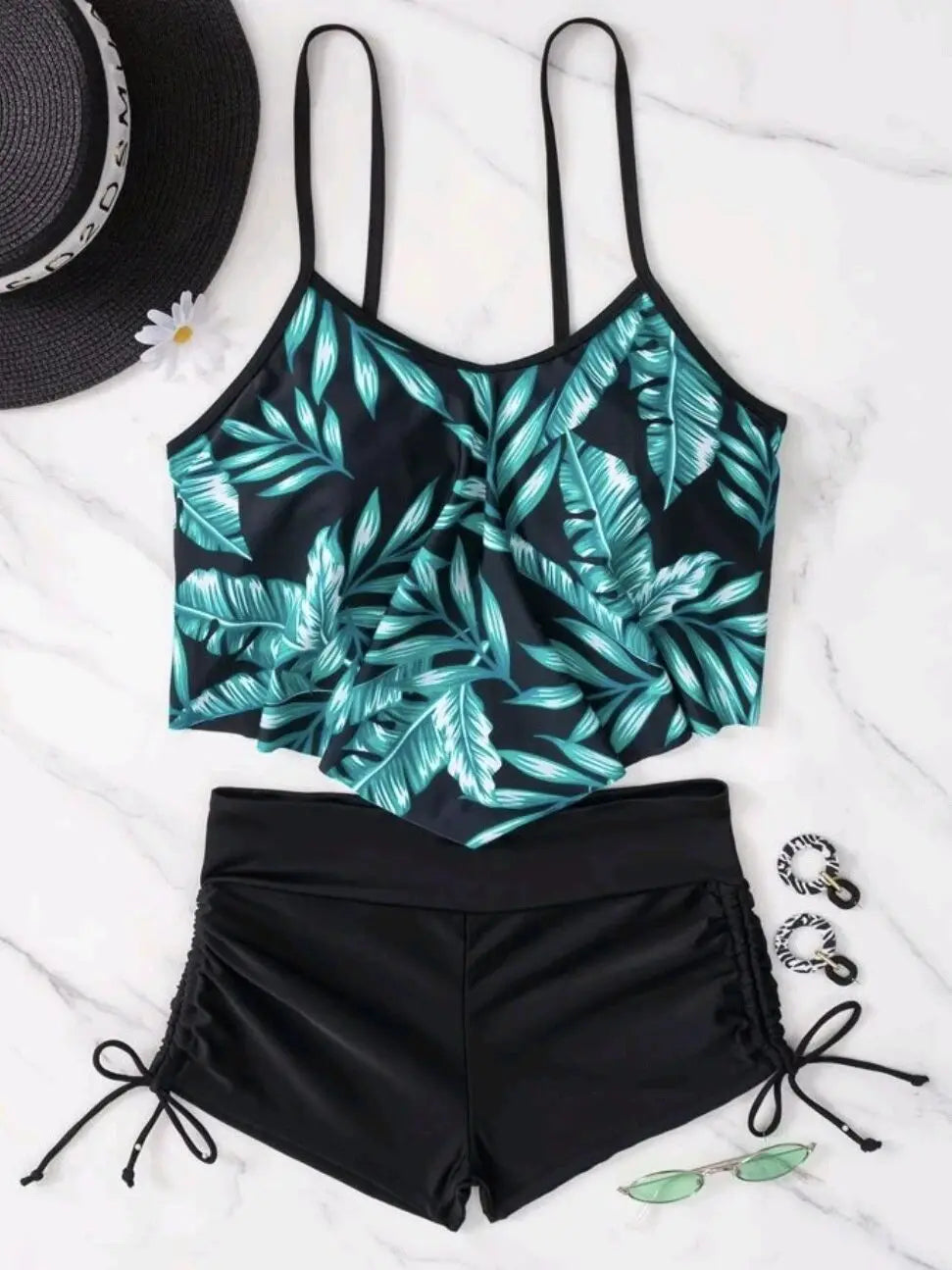 2025 New Sexy Swimwear High Waist Two Piece Bikini Leaf Print Swimsuit Tight Sling Beachwear Summer Women's Seaside Bathing Suit