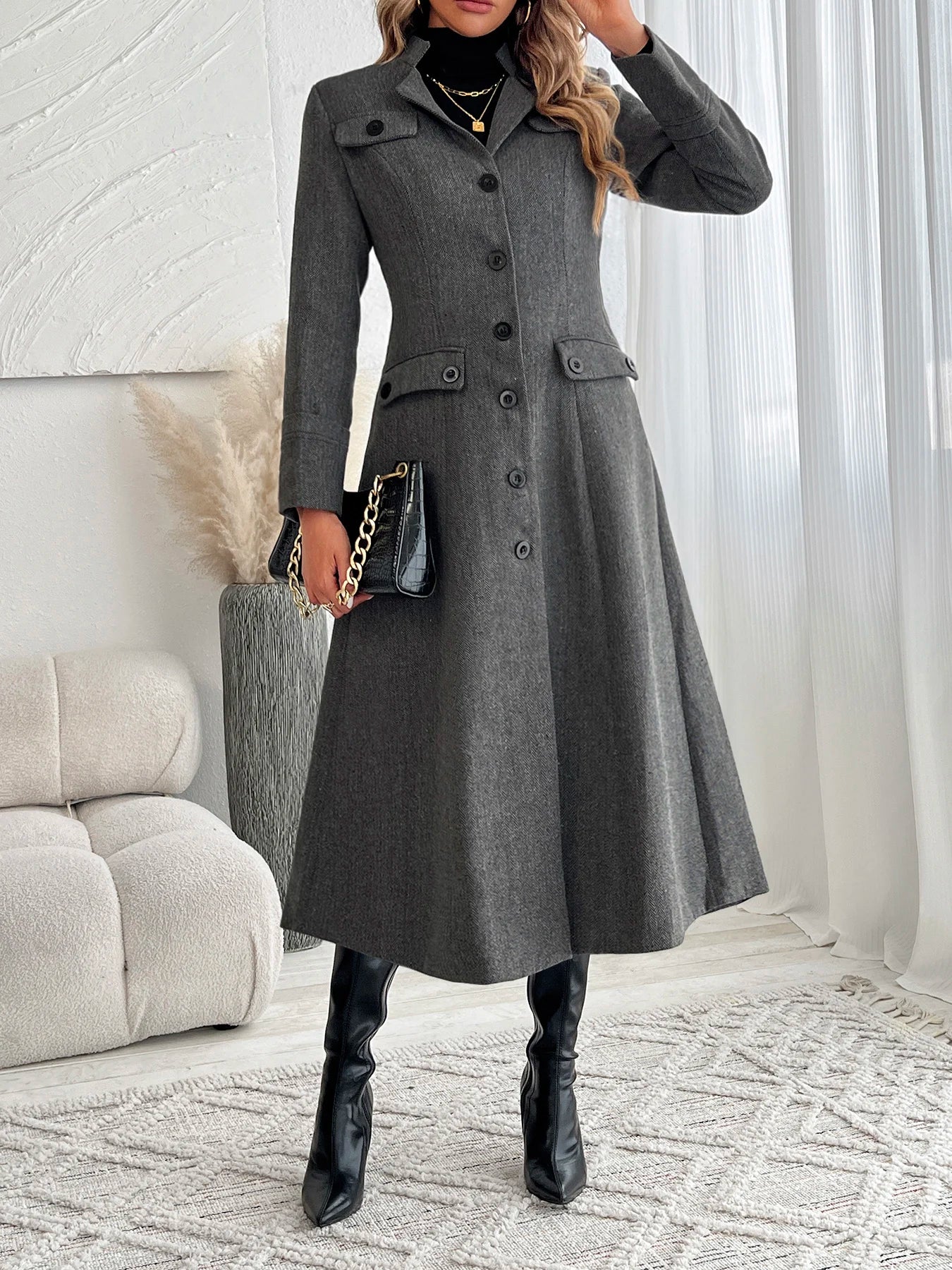 Fashionable urban festival wear autumn and winter stylish elegant long exquisite jacket suit coat