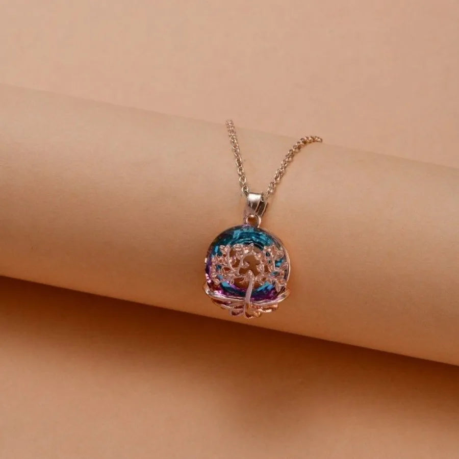 Tree Of Life Round Crystal Necklace Exquisite Luxury Wedding Pendant Necklace Fashion Elegant Ladies