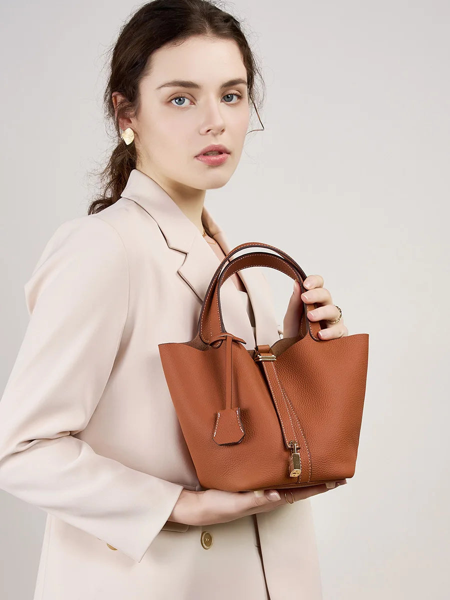 Bag 2025 new bucket cabbage basket women's bag leather handbag