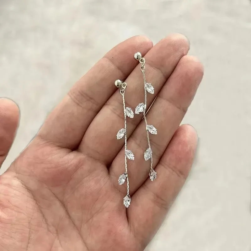 French Luxury Sweet Romantic Long Zircon Tassel Twisted Earrings for Women Jewelry Gift