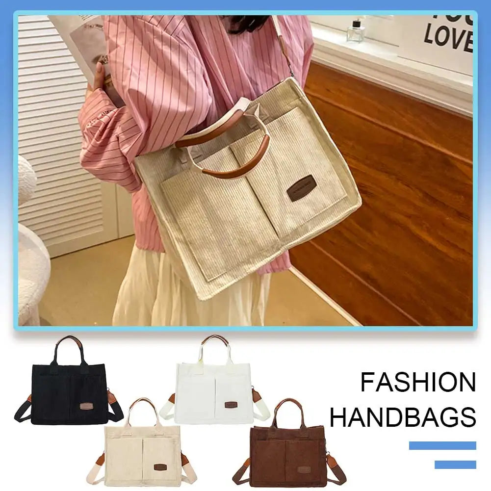 Corduroy Tote Bag Crossbody Bag Large Capacity Women Fashion Handbag with Multiple Pockets Top Handle Crossbody Bag Everyday Bag