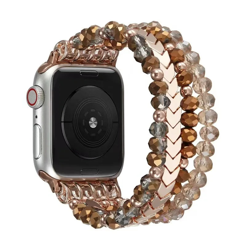 Beaded Compatible Apple Watch Band 38 40 41 42 44 45mm for Women, iWatch Series SE 9 8 7 6 5 4 3 2 1 Handmade Elastic Band