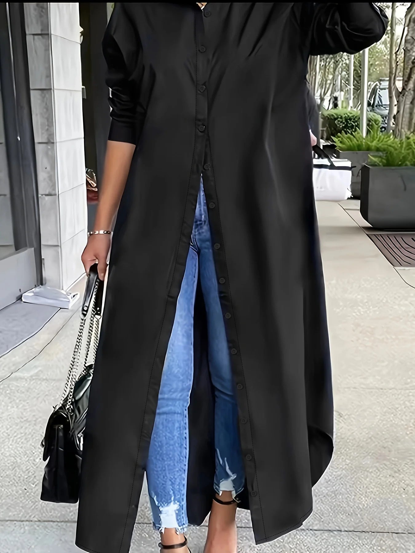 Women's long coat-button lapel versatile fashion items, elegant and comfortable, suitable for a variety of occasions to wear.