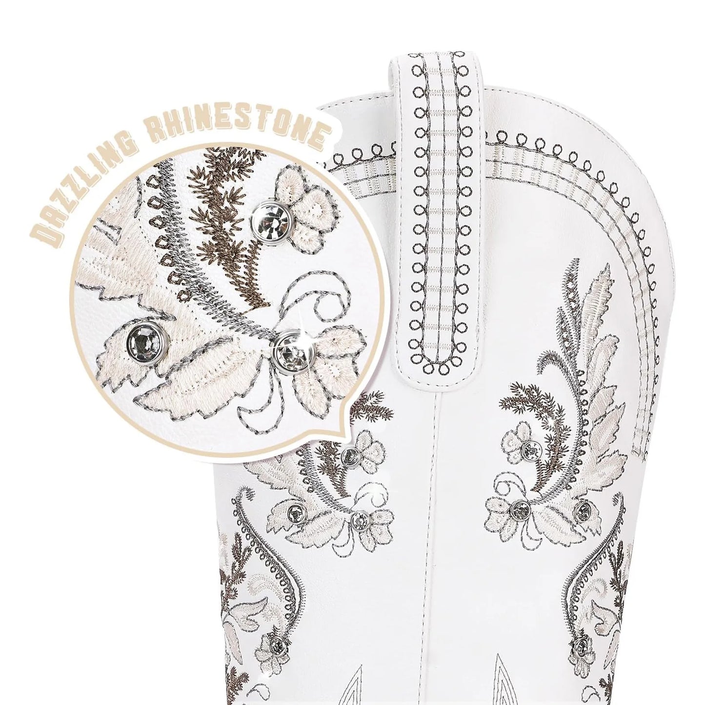 Women's Wide Calf Knee-High Cowgirl Boots: Glitter Sparkly Rhinestone Western Boots with Classic Embroidery, Pointed Toe, and Si