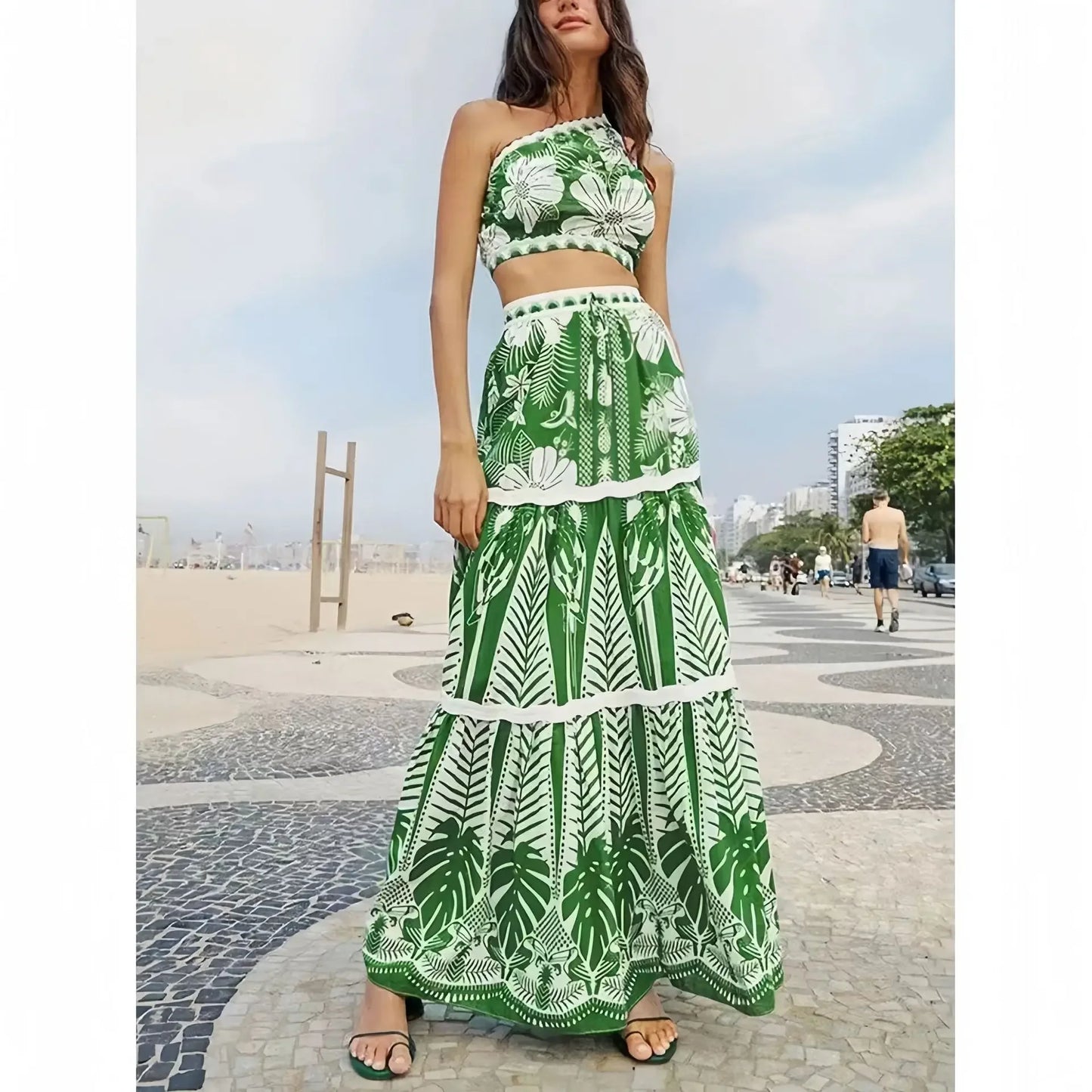 New 2025 Women's Beach Sun Protection Swimsuit One Shoulder Three Piece Set Swimwear Female Model Beach Vacation Style