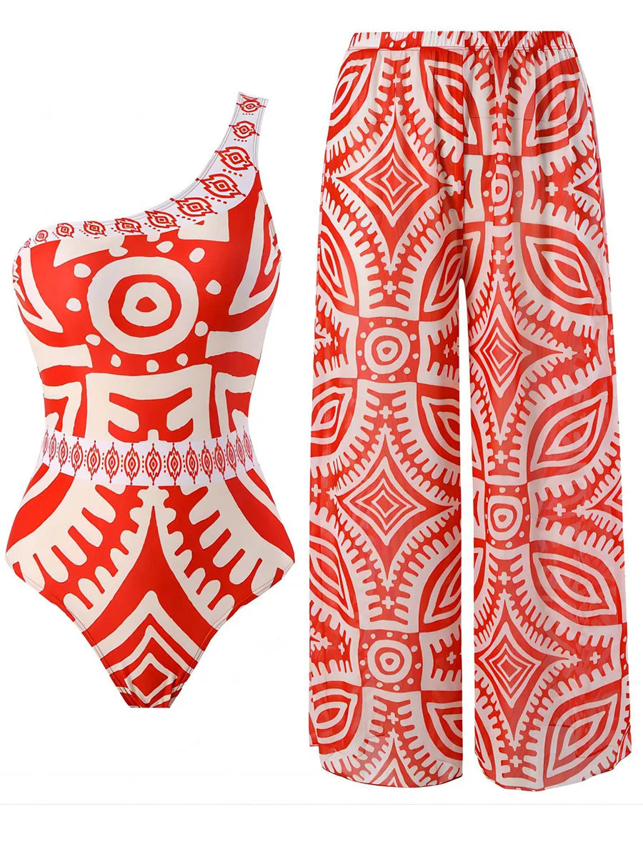 2025 One Piece Swimsuit & Long Pants Padded Sexy Swimwear Women Bathing Suit Female Swimming Summer Beachwear Bodysuit